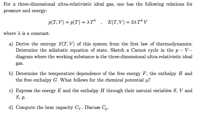 For A Three Dimensional Ultra Relativistic Ideal G Chegg Com