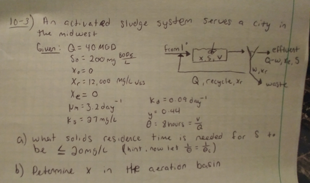 Solved An Activated Sludge System Serves A City In The Mi Chegg Com