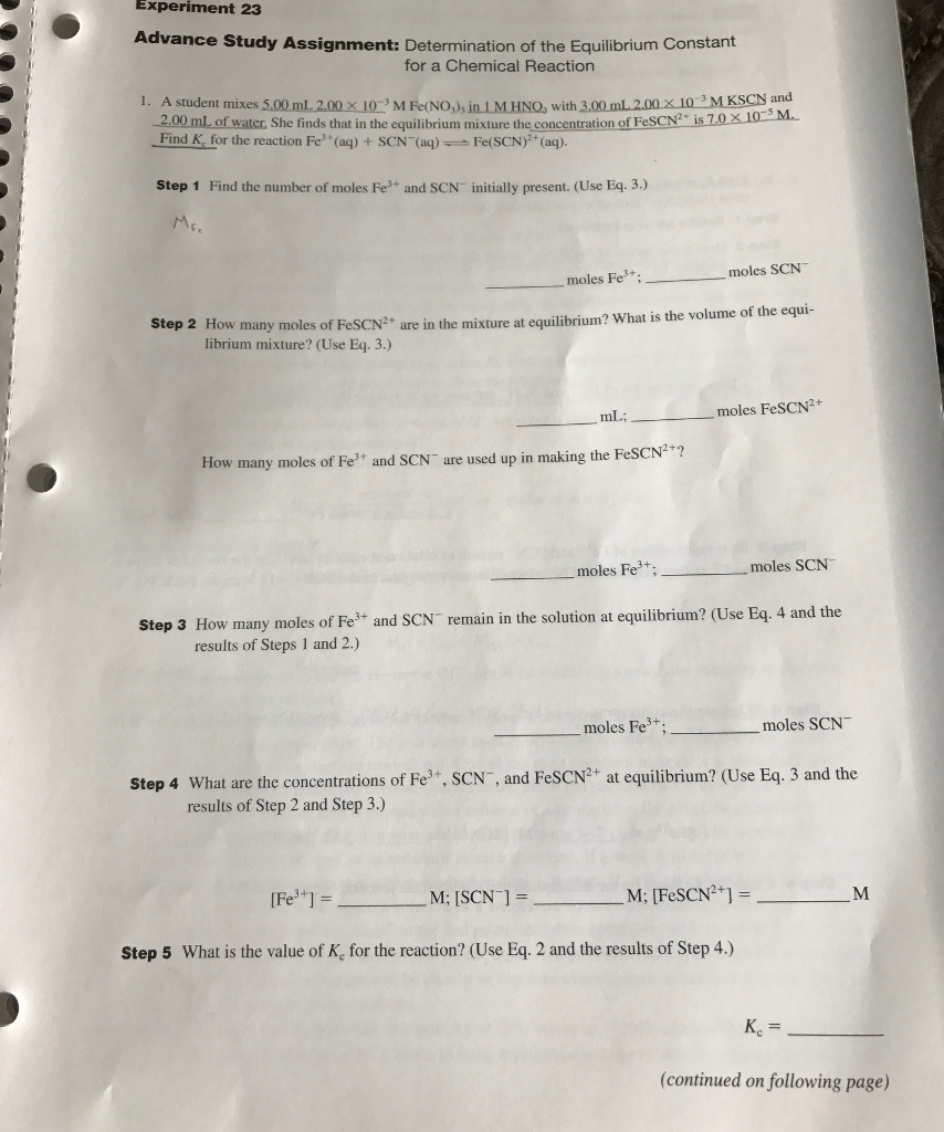 experiment 23 determination equilibrium constant answers