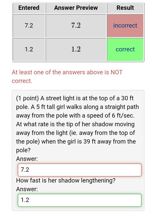 Solved Enteredanswer Preview Result 7 2 7 2 Incorrect 1 2 Chegg Com