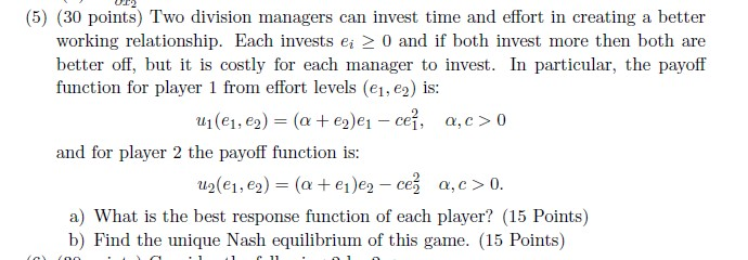 Solved 5 30 Points Two Division Managers Can Invest Time Chegg Com