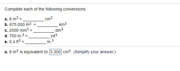 Complete Each Of The Following Conversions A 8 M3 Chegg Com