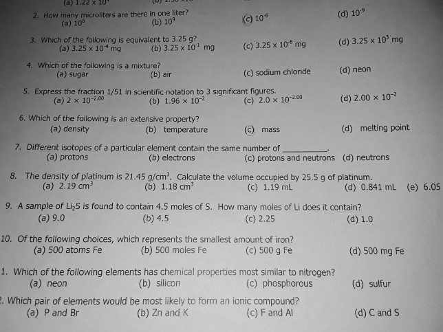 Solved A I 22 X 10 2 How Many Microliters Are There I Chegg Com