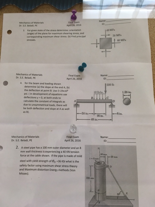 Solved: Final Exam Mechanics Of Materials April 26, 2016 D 