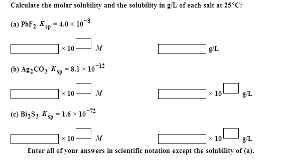 Solved Calculate The Molar Solubility And The Solubility Chegg Com