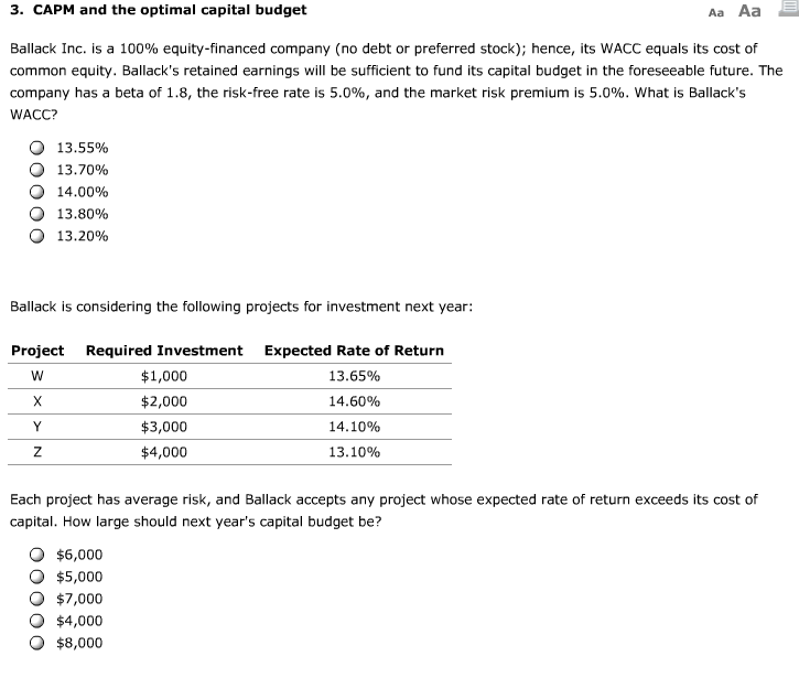 optimal capital budget optimal capital budget