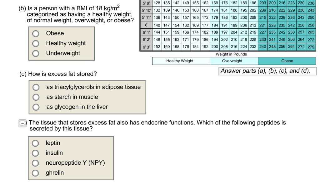 Solved Weight The Body Mass Index Bmi Is A Measure Of B
