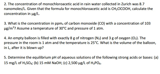 Solved: The Concentration Of Monochloroacetic Acid In Rain... | Chegg.com