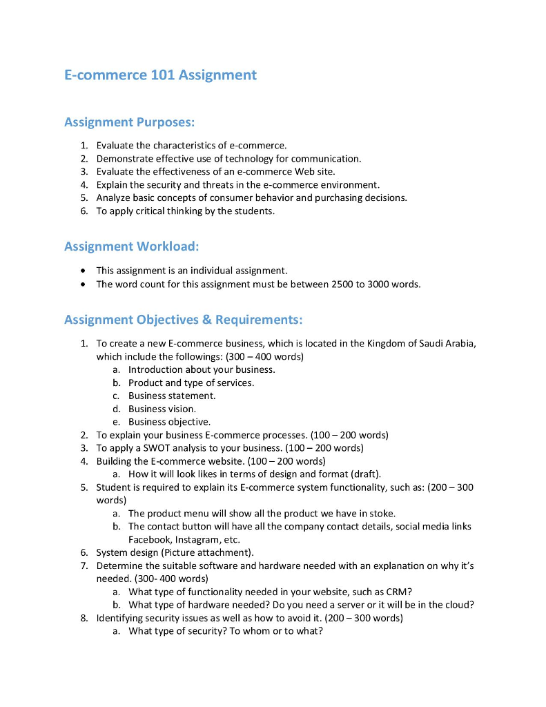 E Commerce 101 Assignment Assignment Purposes 1 Chegg Com