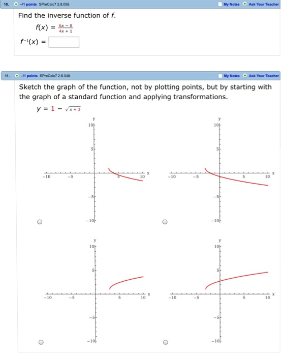 Solved Find The Inverse Function Of F Fx6x 84x1 F