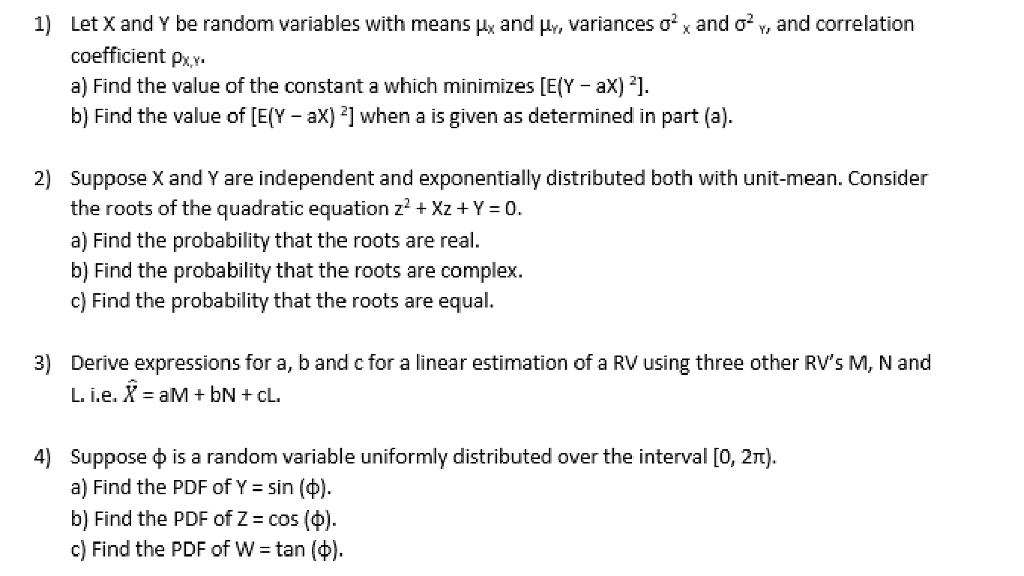 1 Let X And Y Be Random Variables With Means Hx A Chegg Com