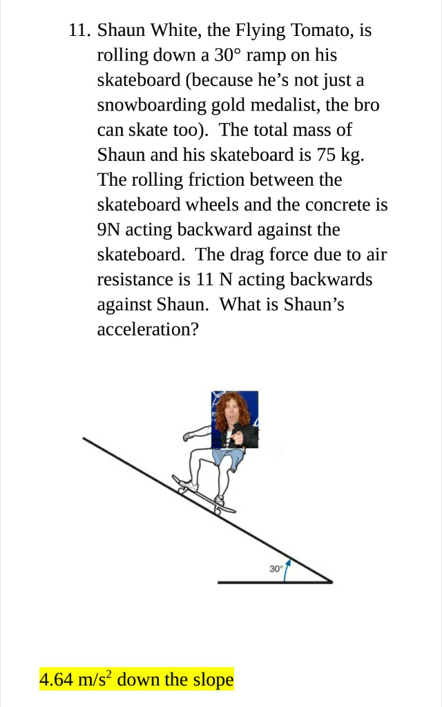Solved 11. Shaun White, the Flying Tomato, is rolling down a