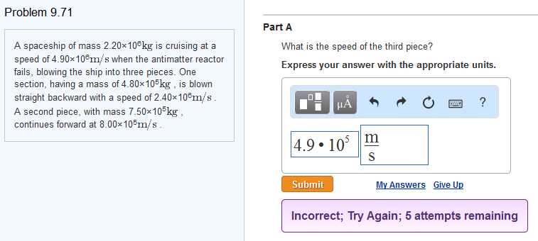 Solved Problem 9 71 A Spaceship Of Mass 2 x10 6kg Is Cr Chegg Com