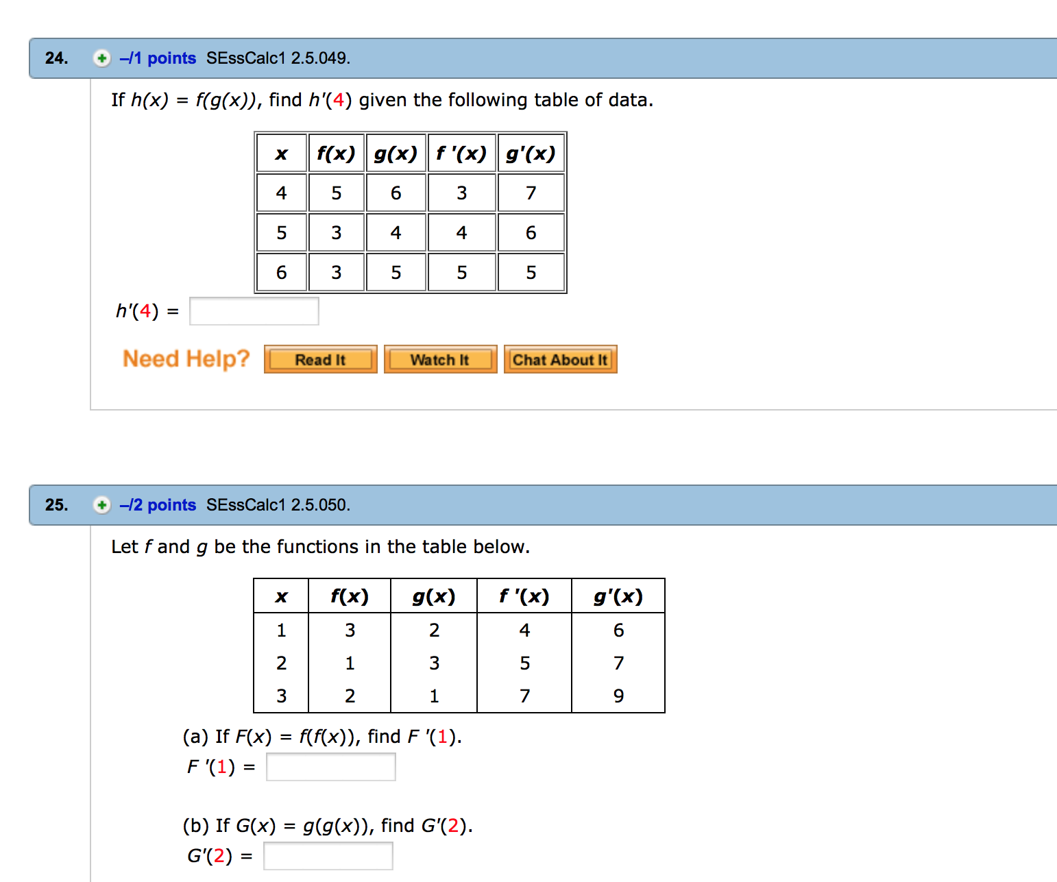 Solved If H X F G X Find H 4 Given The Following Chegg Com