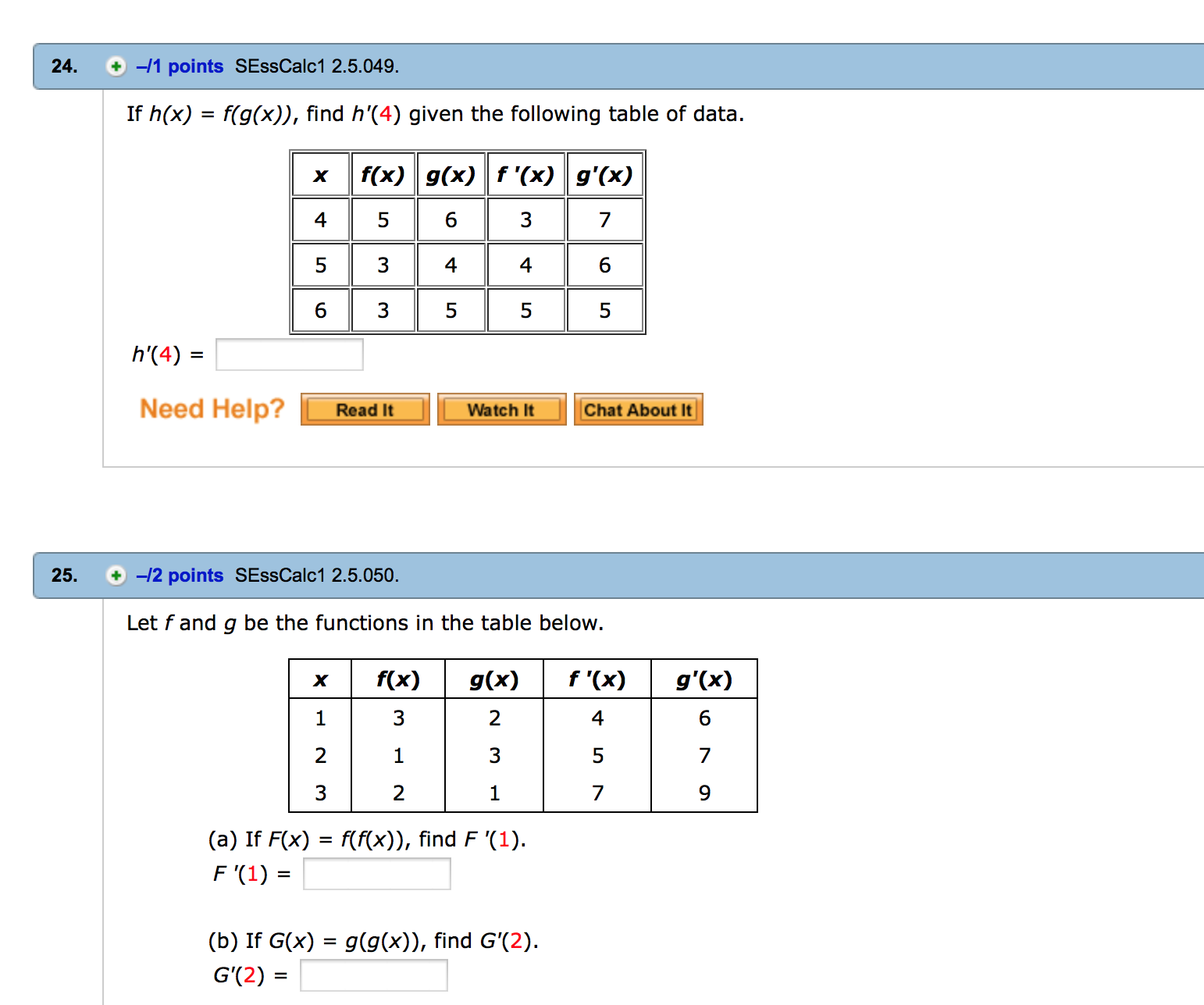 If H X F G X Find H 4 Given The Following Chegg Com