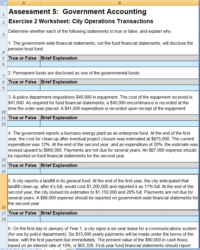 Solved Assessment 5 Government Accounting 2 Exercise 2 W Chegg Com