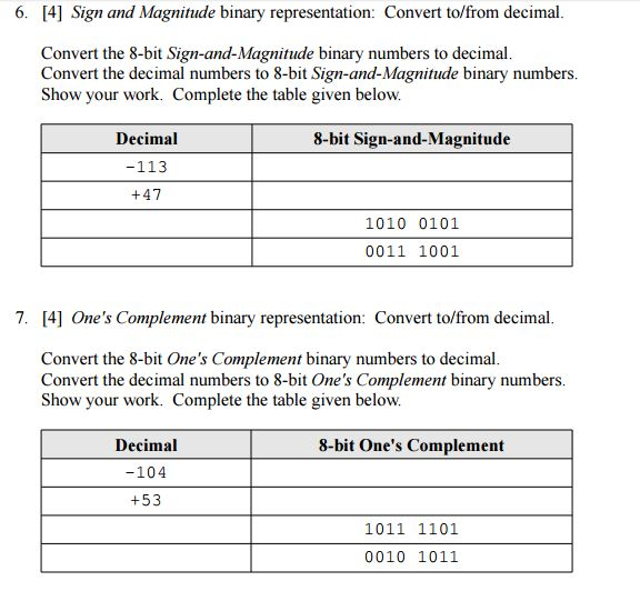 Solved Sign And Magnitude Binary Representation Convert
