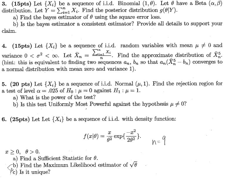3 15pts Let Xi Be A Sequence Of I I D Binomi Chegg Com