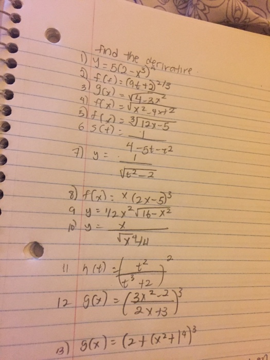 Solved Find The Derivative 1 Y 5 2 X 3 2 F X 9t 2 2 Chegg Com