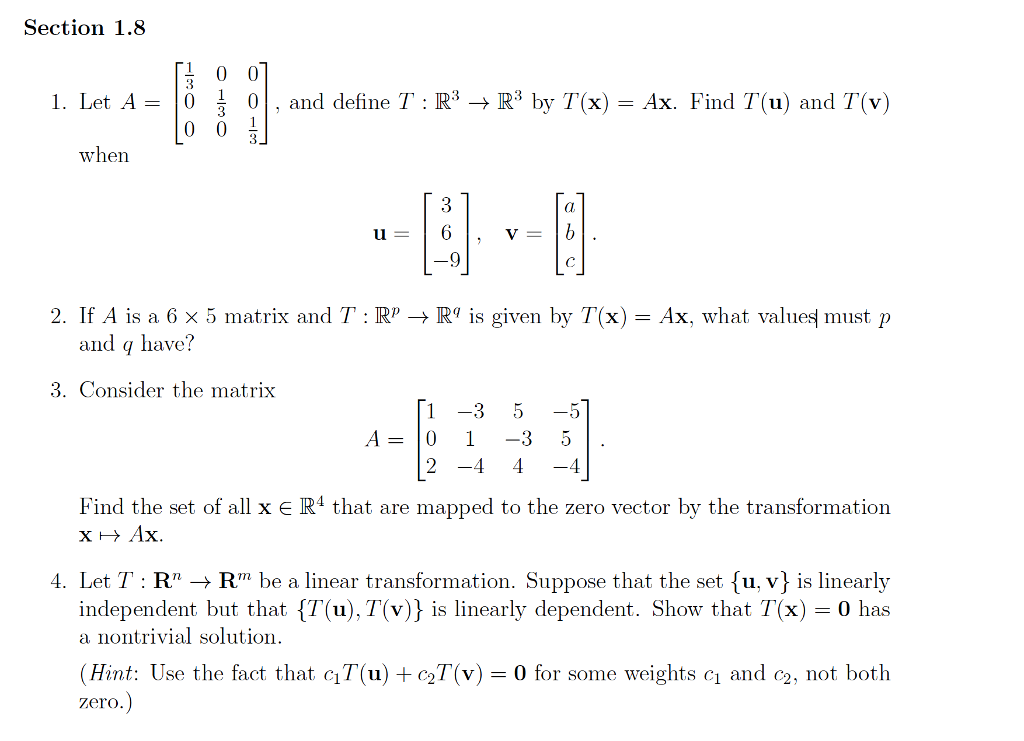 Solved Let A 1 3 0 0 0 1 3 0 0 0 1 3 And Define T R Chegg Com