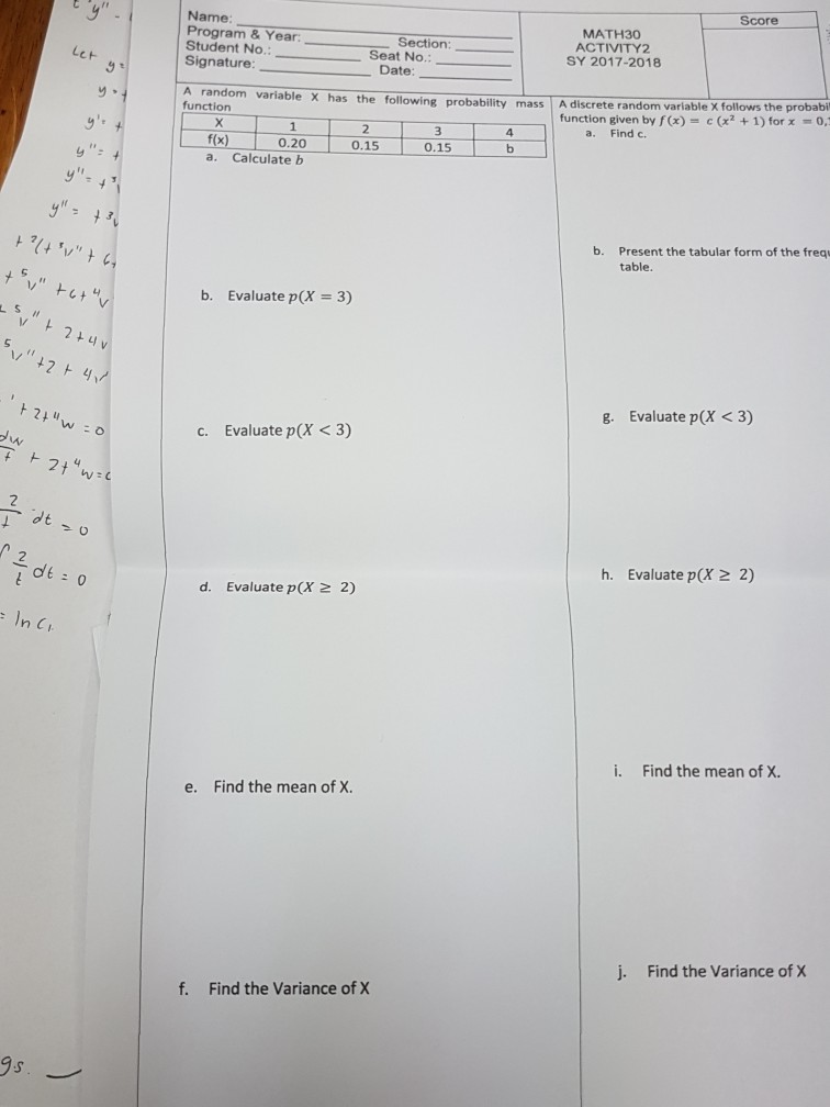 probability statistics answer answers questions random