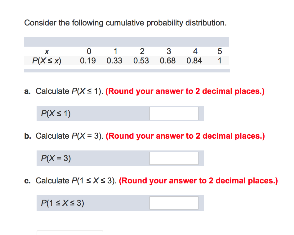 Consider The Following Cumulative Probability Chegg Com