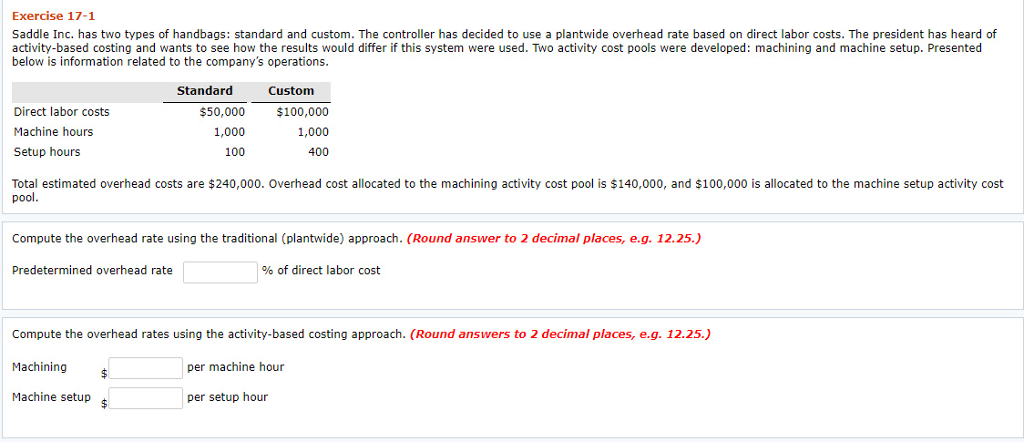Exercise 17 1 Saddle Inc Has Two Types Of Handbags Chegg 