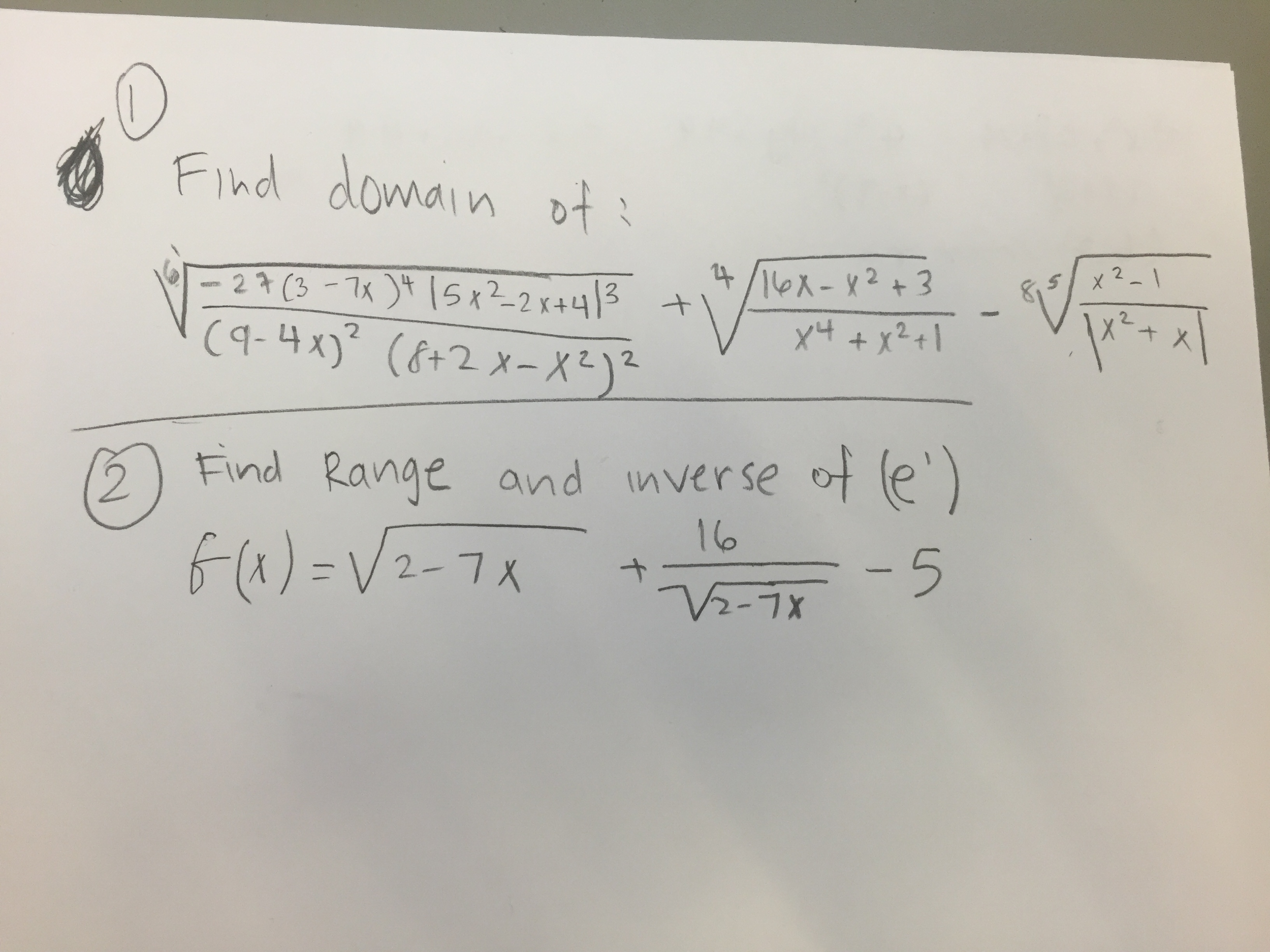 Solved Find Domain Of Find Range And Inverse Of E 1 F Chegg Com