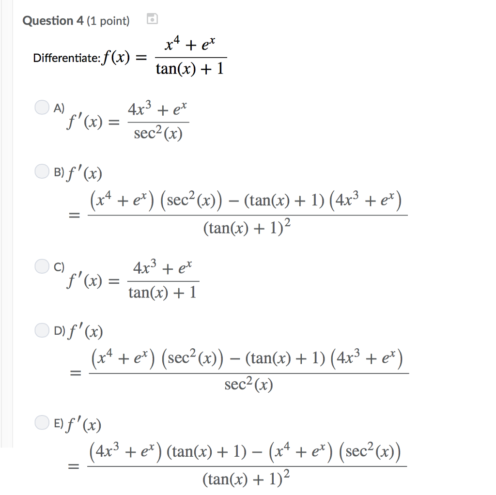 Solved Question 4 1 Point 4 X Er Differentiate F X Chegg Com