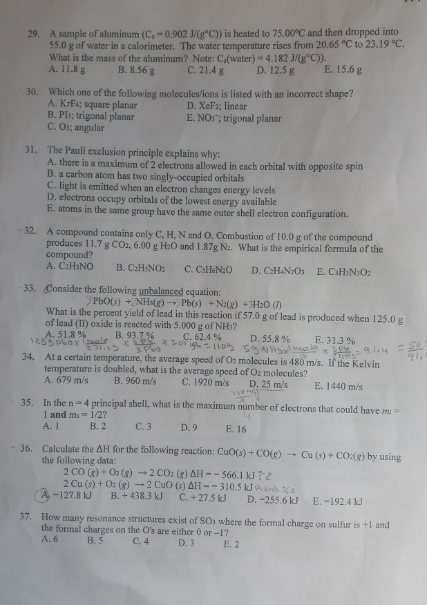 29 A Sample Of Aluminum C 0 902 J Gc Is Heated To Chegg Com