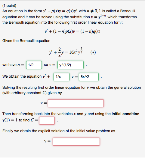 Solved 1 Point An Equation In The Form Y P X Y Q X Yny Chegg Com