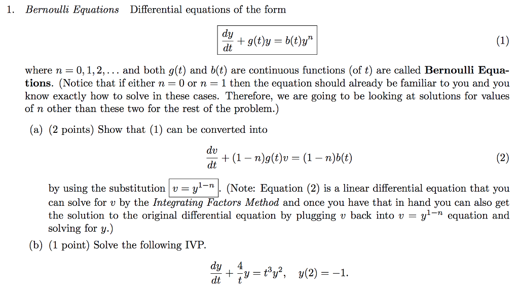 Solved Bernoulli Equations Differential Equations Of The Chegg Com