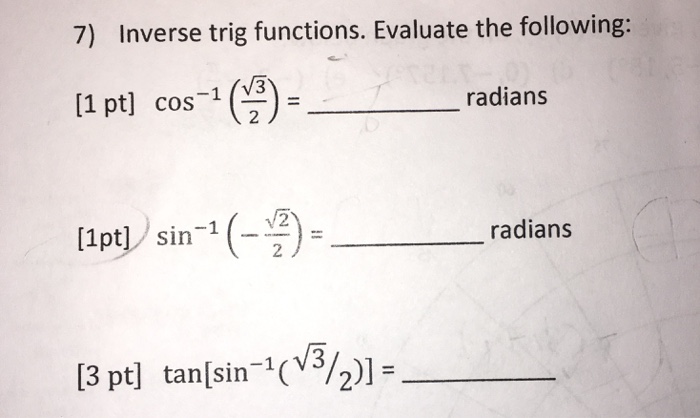 Solved Inverse Trig Functions Evaluate The Following Chegg Com