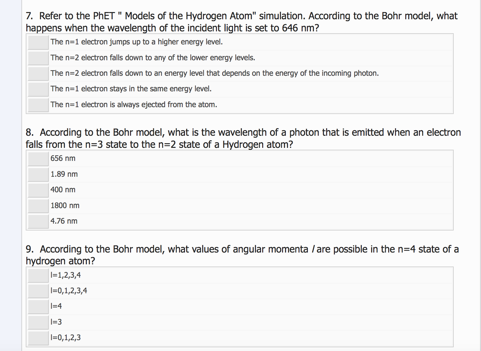 Refer To The Phet Models Of The Hydrogen Atom Chegg 