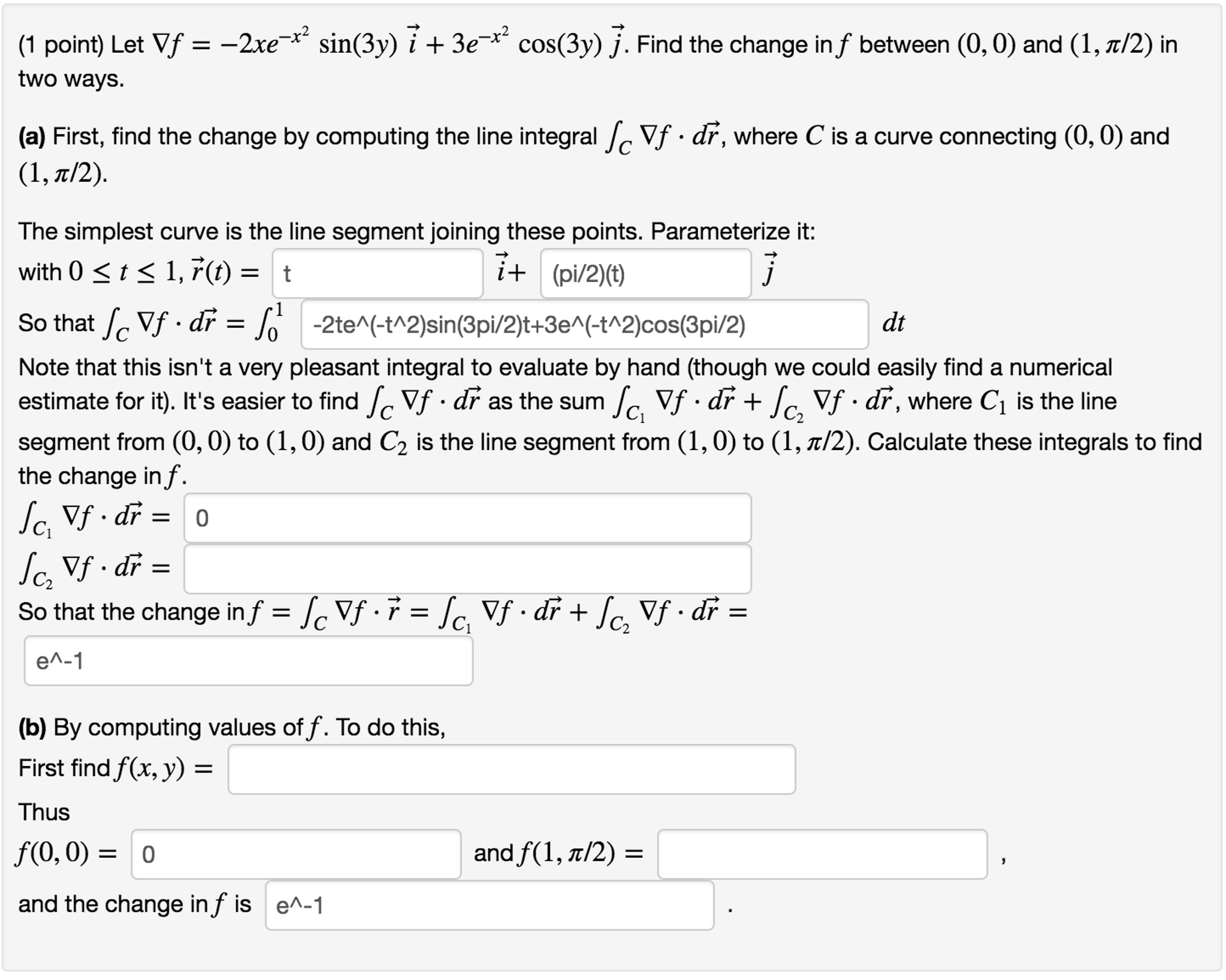 Solved 1 Point Let F 2xe X2sin 3y I 3e X2cos 3y J Chegg Com