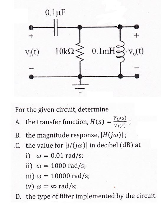 Solved For The Given Circuit Determine A The Transfer F Chegg Com