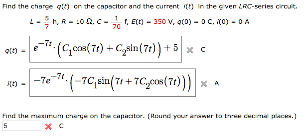 Solved Find The Charge Q T On The Capacitor And The Curr Chegg Com