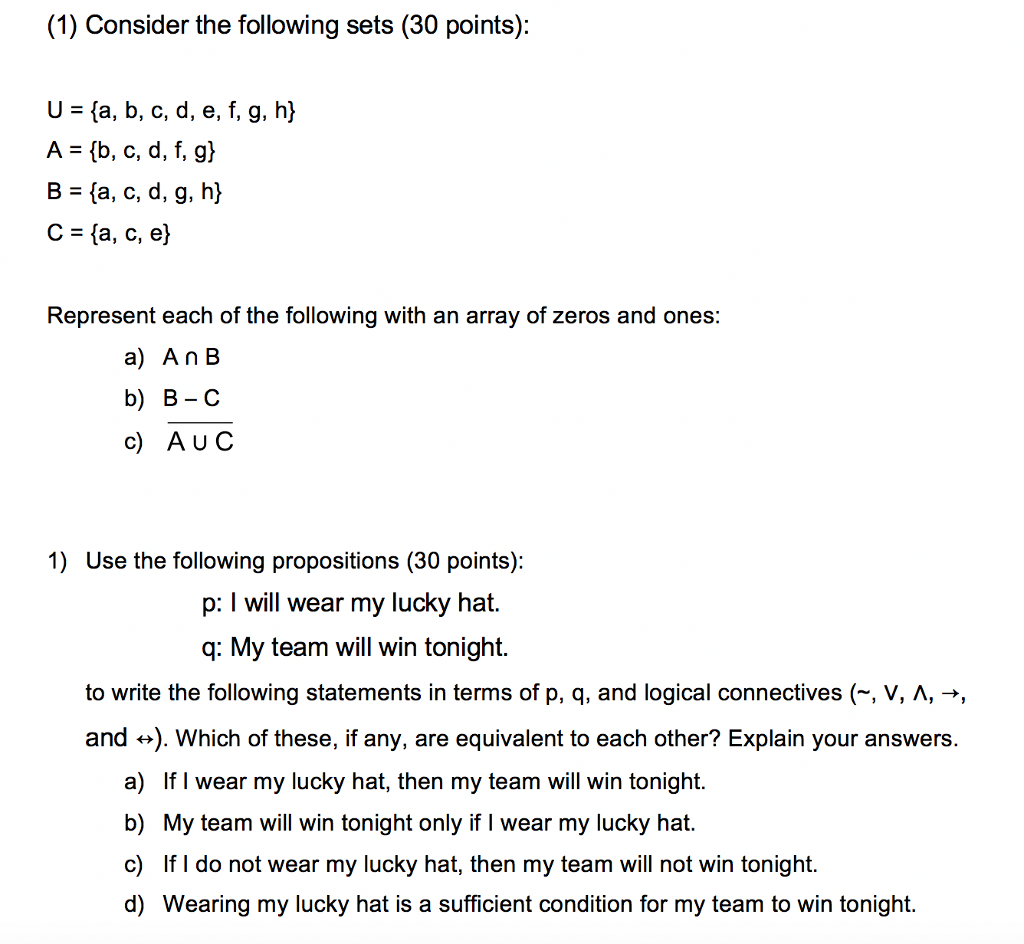 Solved 1 Consider The Following Sets 30 Points U A Chegg Com