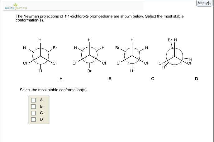 The Newman projections of 1,1-dichloro-2-bromoethane are shown below. 