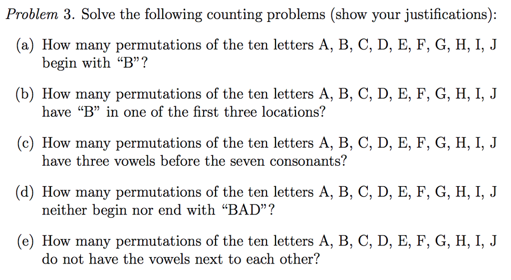 Solved Problem 3 Solve The Following Counting Problems Chegg Com