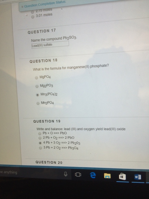 Solved Name The Compound Pb_2SO_3 What Is The Formula For