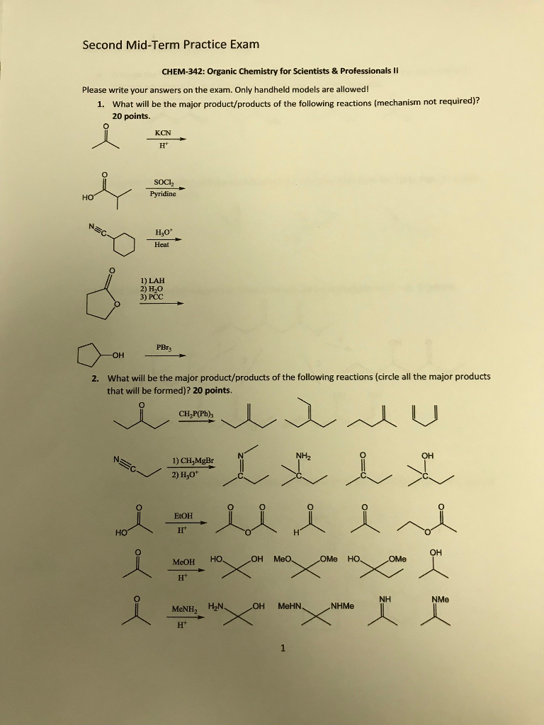 Solved: Second Mid-Term Practice Exam CHEM-342: Organic Ch... | Chegg.com