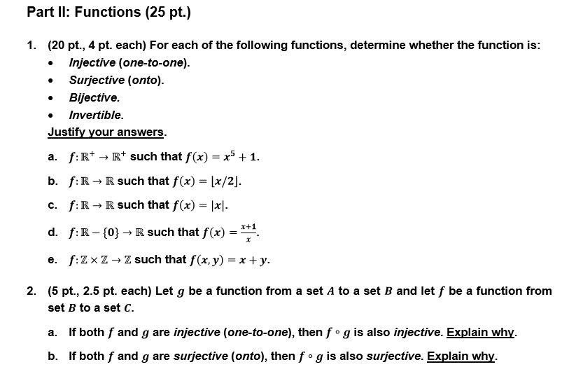 Part I Functions 25 Pt 1 Pt 4 Pt Each Chegg Com