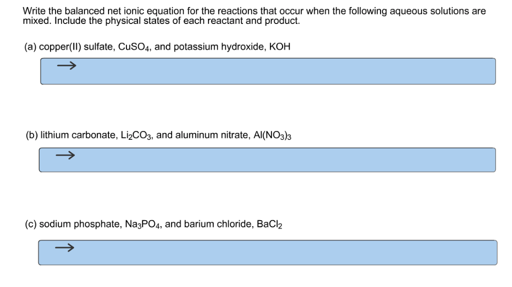 Write The Balanced Ionic Equation For The Chegg 