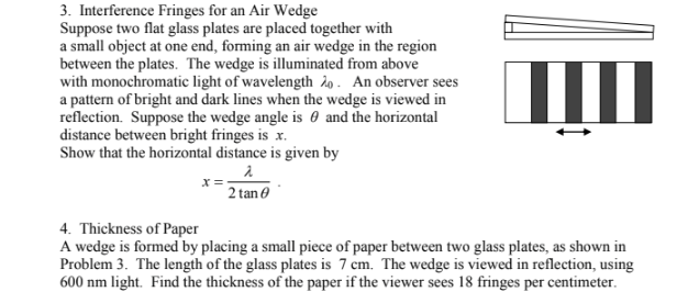 Solved 3. Interference Fringes for an Air Wedge Suppose two
