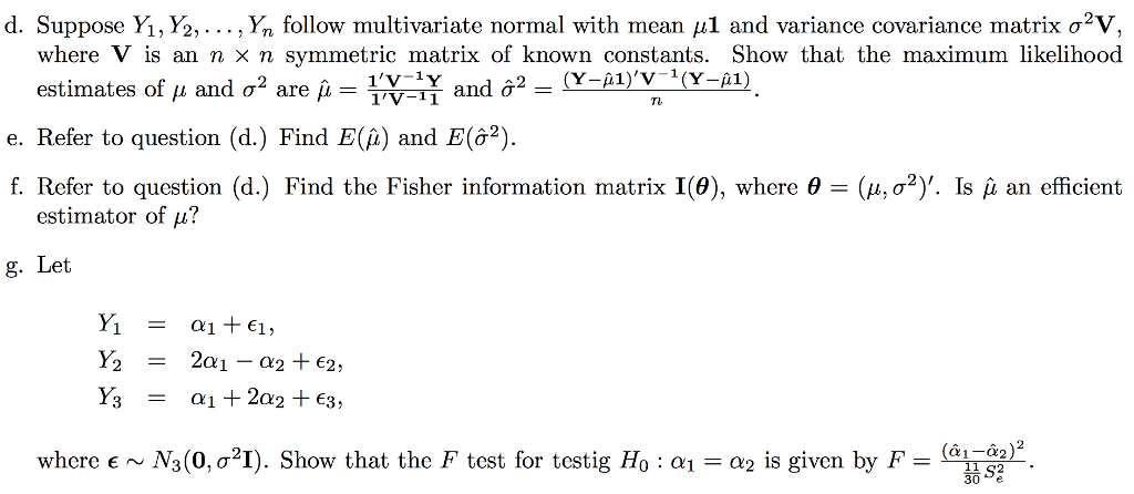 D Suppose Y1 Y2 Yn Follow Multivariate Norma Chegg Com