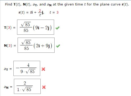 Solved Find T T N T At And An The Given Time T For T Chegg Com