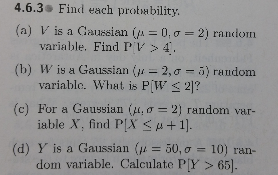 Solved Find Each Probability V Is A Gaussian Mu 0 Si Chegg Com