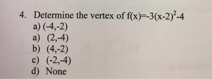 Determine The Vertex Of F X 3 X 2 2 4 A 4 Chegg Com