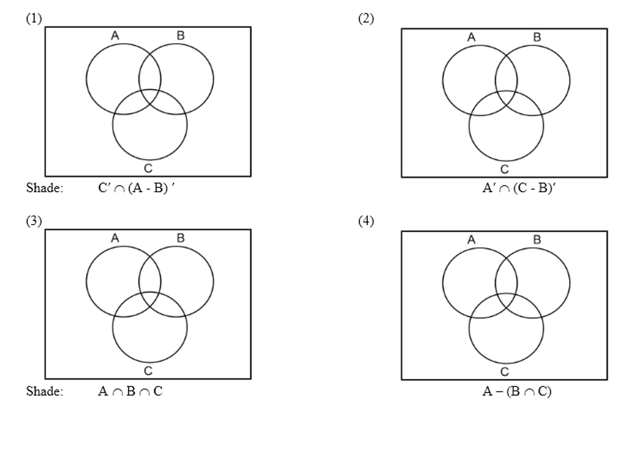 Solved 1 Shade C N A B 3 A N B N C Shade 2 4 N Chegg Com